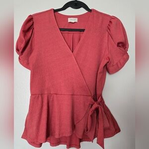 Meraki Textured Pink Short Sleeve Top
